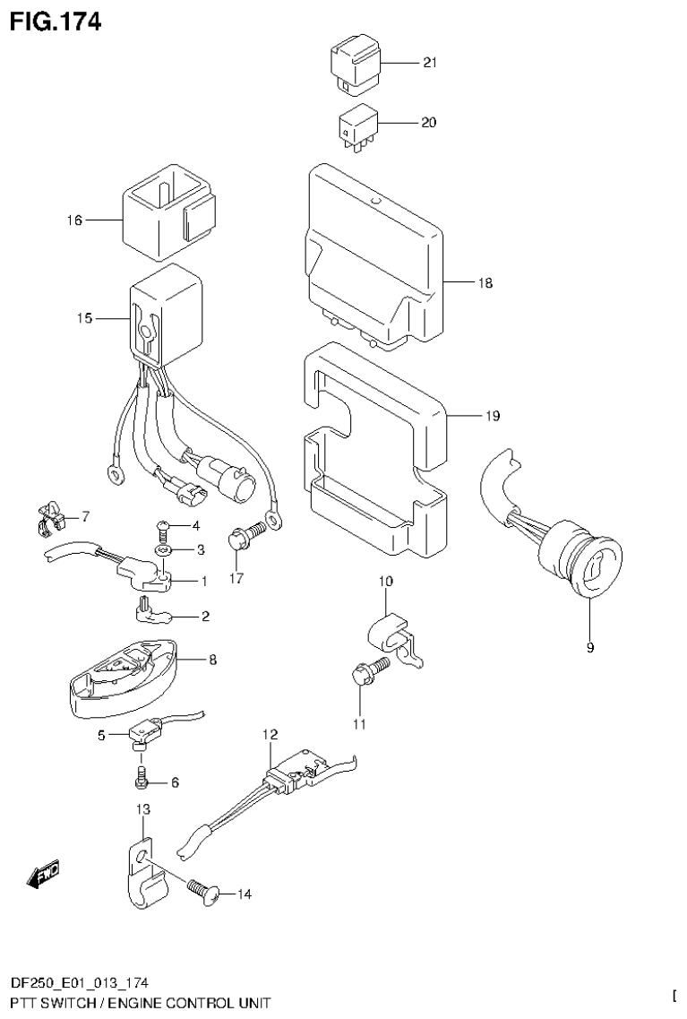 Suzuki DF200T, DF200Z, DF225T, DF225Z, DF250T, DF250Z PTT SWITCH / ENGINE CONTROL UNIT (DF225T E40) parts diagram